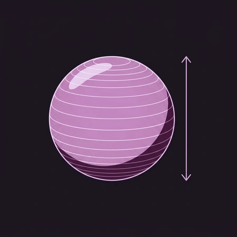 A ball with evenly spaced rings wrapped around it like lines of latitude, closer together at the poles and widest at the middle, with an arrow spanning its width.