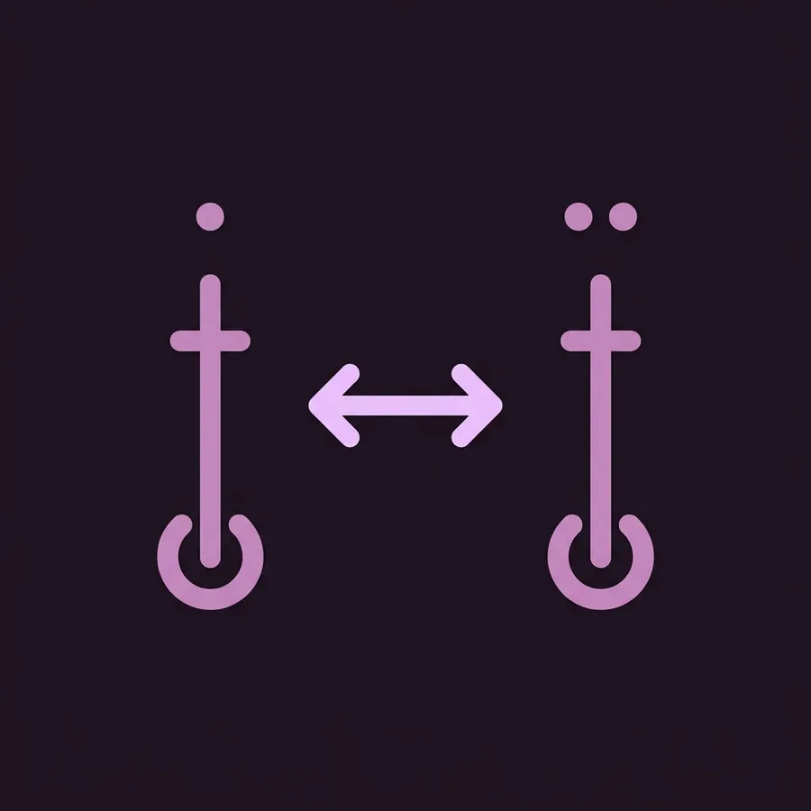Two identical crochet stitch symbols side by side joined by a double-headed arrow, with one dot above the left symbol and two dots above the right.